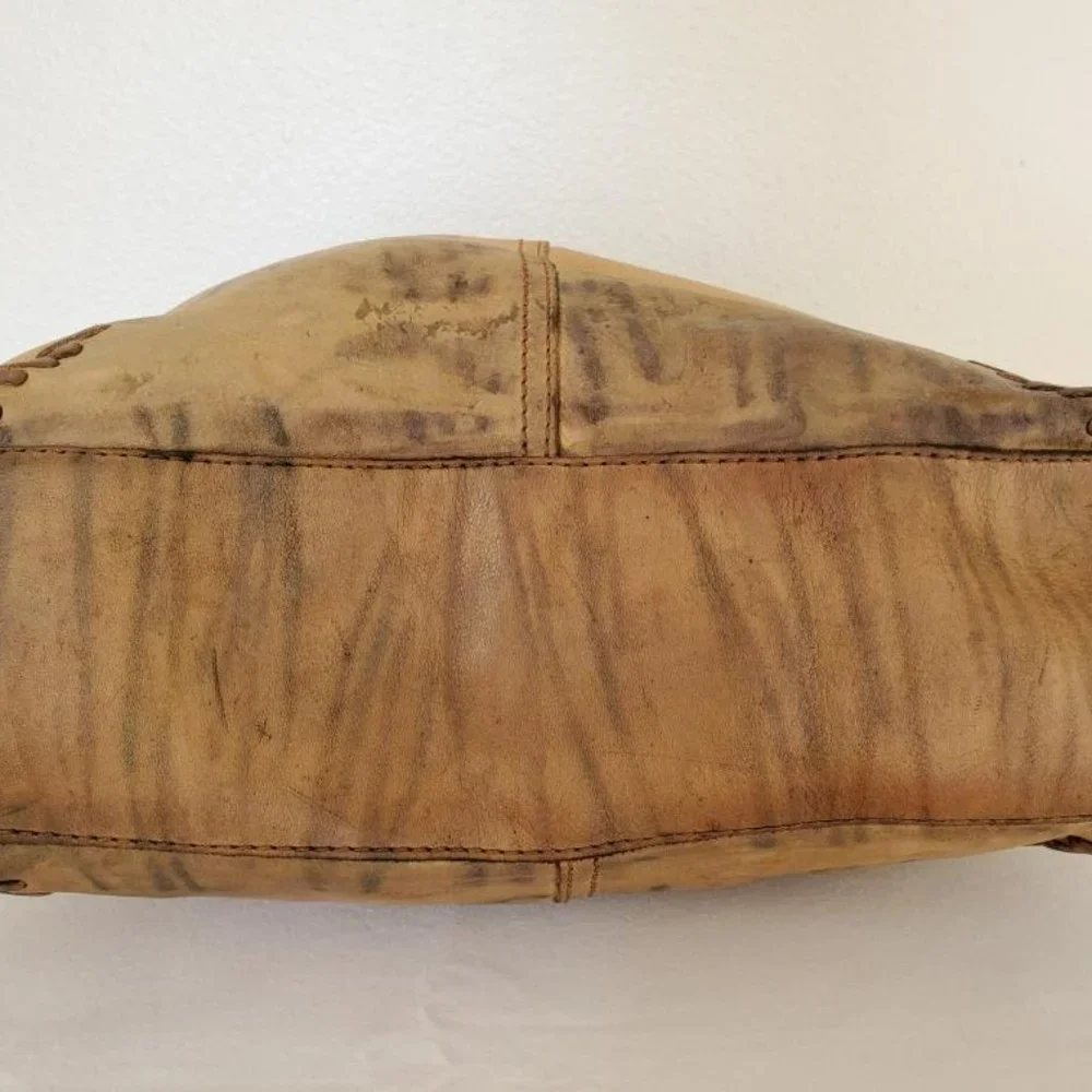 Brown tan beige green gray leather lucky hobo boho cowgirl western tie dyed